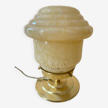 Lampe à poser avec globe en verre de Clichy jaune