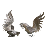 Vintage silver metal roosters