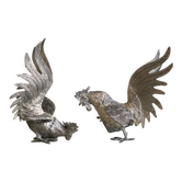 Vintage silver metal roosters