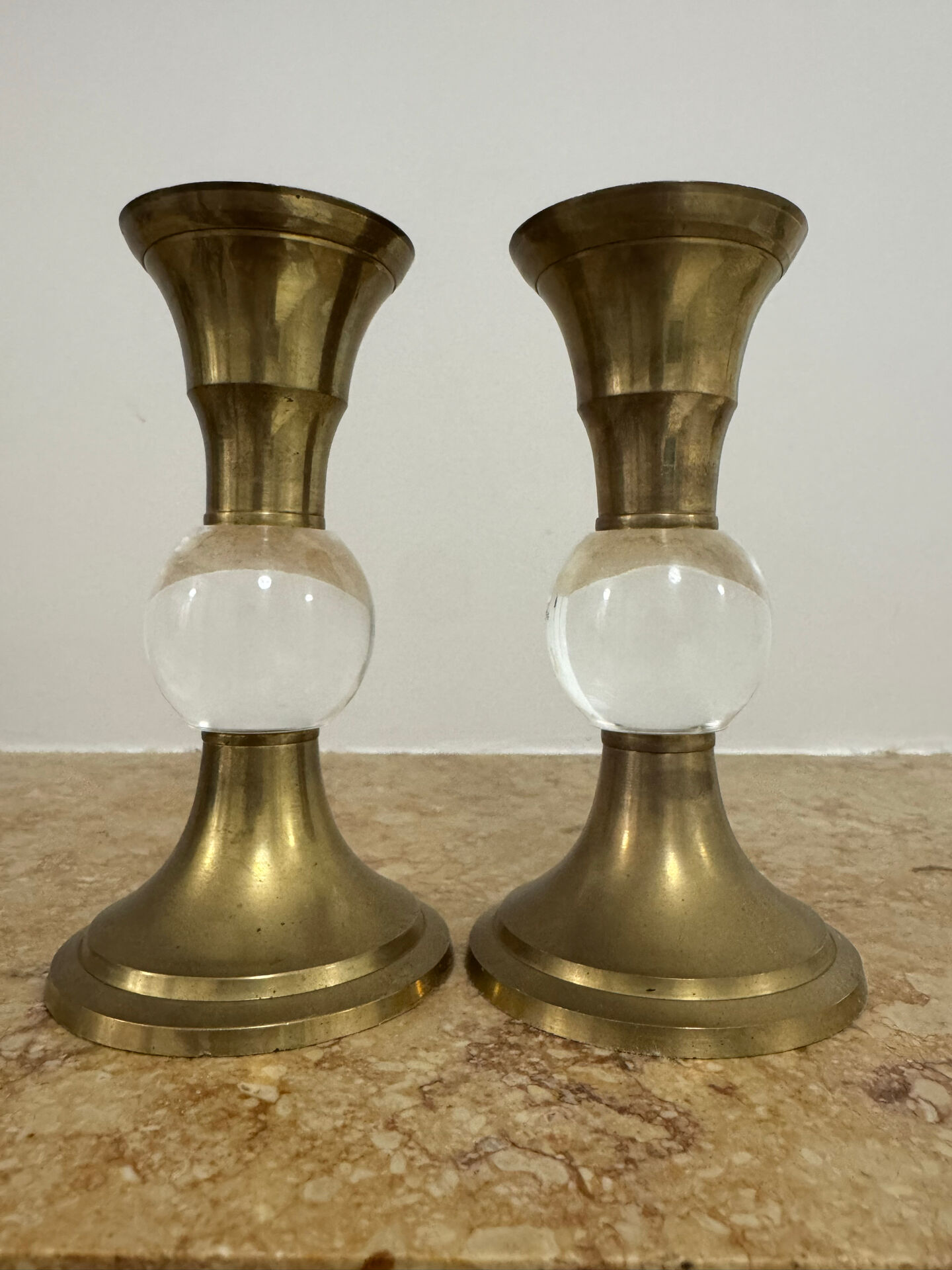 Bougeoirs laiton plexi années 70