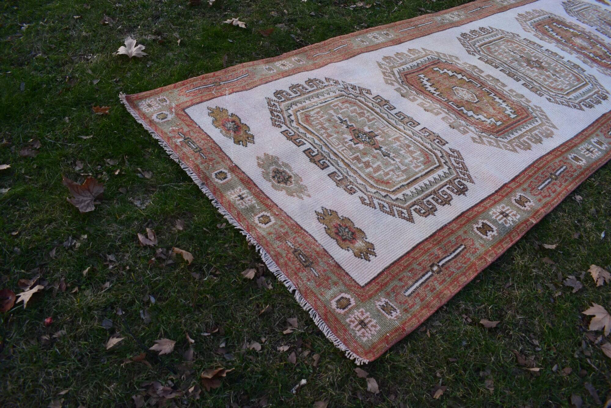 Vintage Turkish hallway rug 133x377 cm