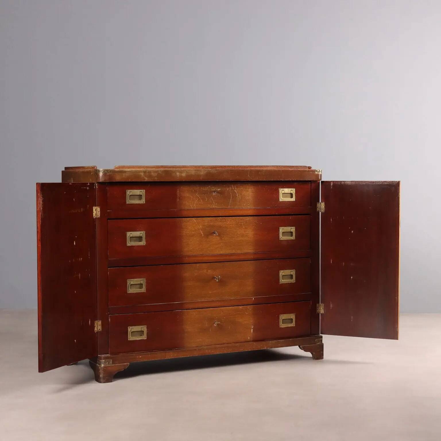 Antique mahogany commode with brass details, 4 drawers, 20th century.