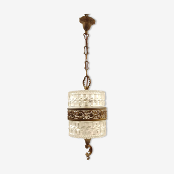 Old hanging lamp in cut glass and brass