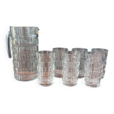 1970s glass orangeade set, 6 vintage Luminarc glasses and pitcher
