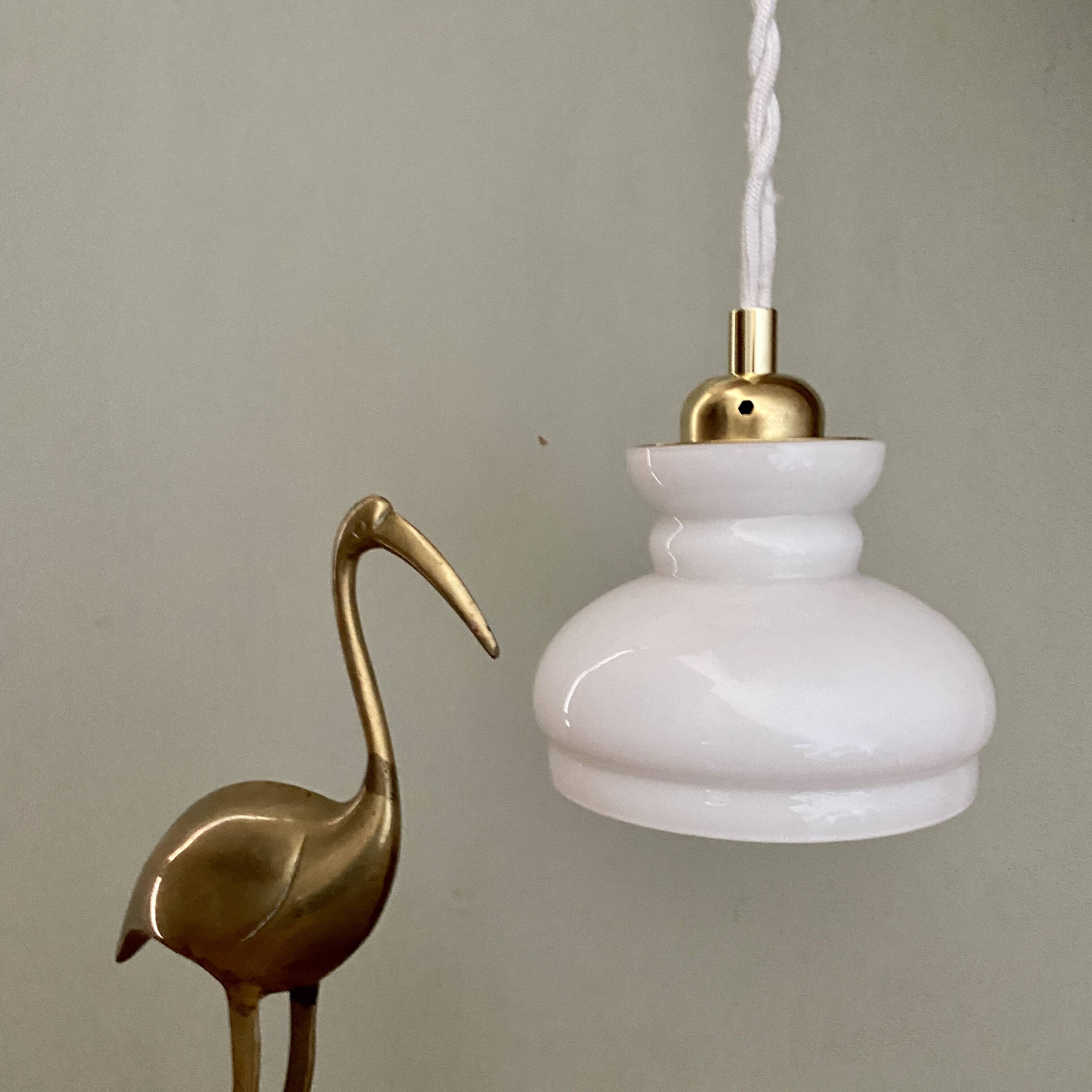 Vintage lampshade pendant light in white opaline
