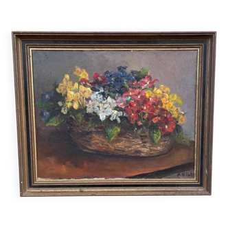 Peinture à l’huile sur toile , bouquet de fleurs