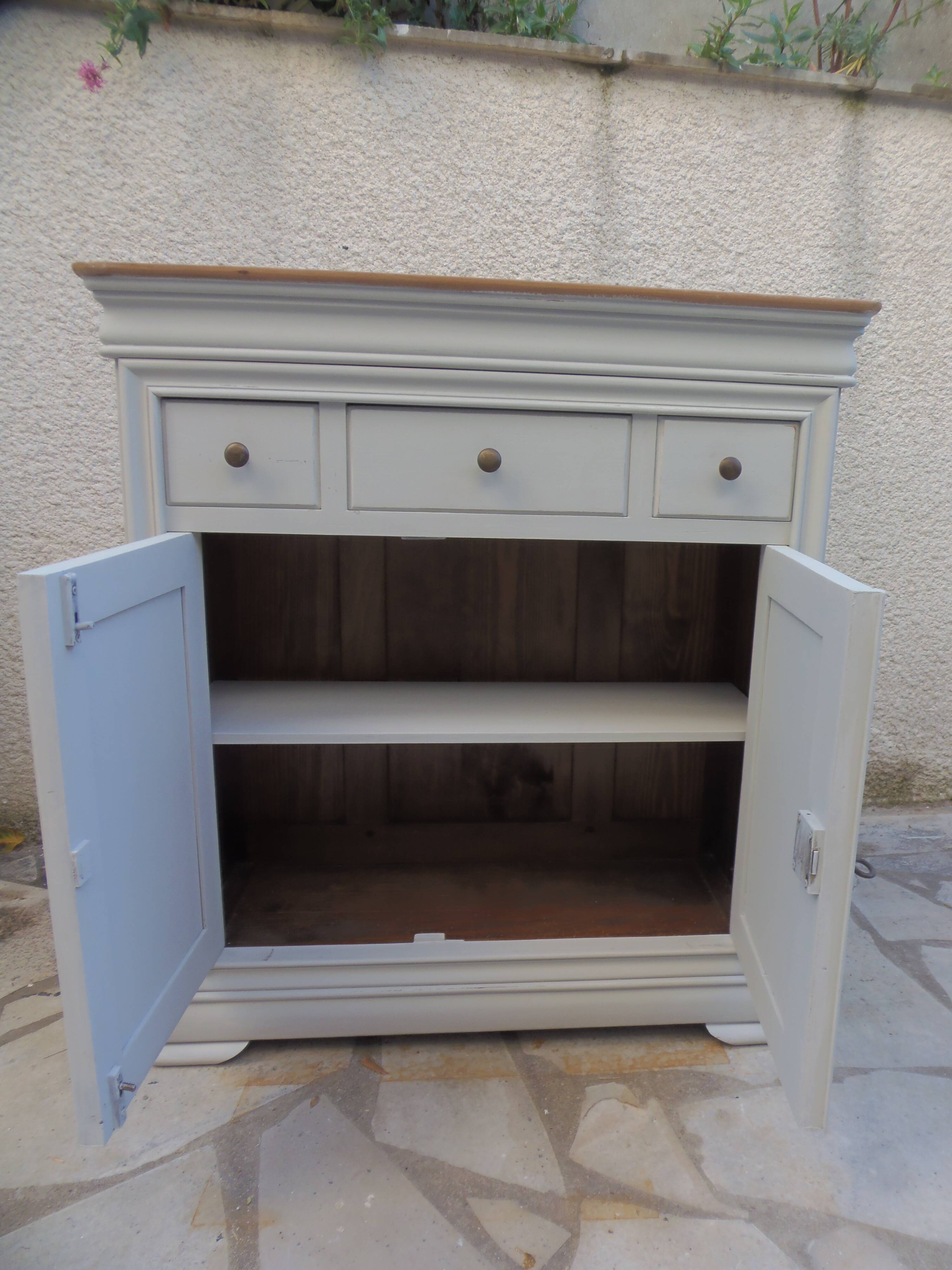 Small Louis Philippe style sideboard of beautiful craftsmanship, enhanced in storm gray.
