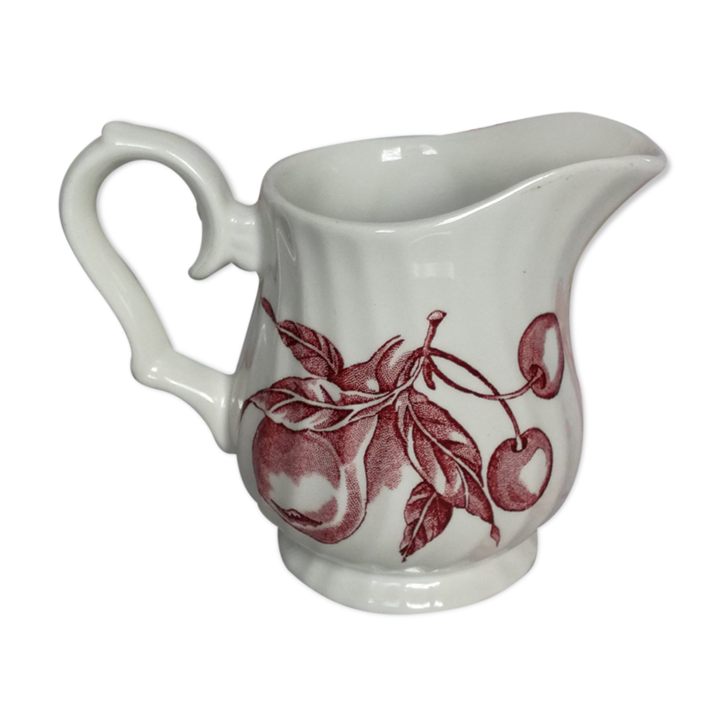 Milk Pitcher Wood & Sounds England, red pear cherry fruit patterns, made in England
