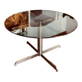 Florence Knoll table Roche Bobois 70s smoked glass chrome vintage design