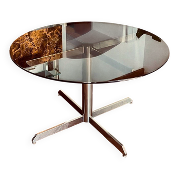 Florence Knoll table Roche Bobois 70s smoked glass chrome vintage design
