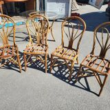 Vintage rattan and glass set - round table + 4 chairs