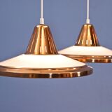 Set of 2 danish hanging lamps in solid copper, 1970s