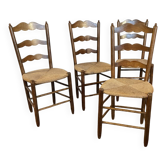 Set of 4 vintage wooden and straw chairs