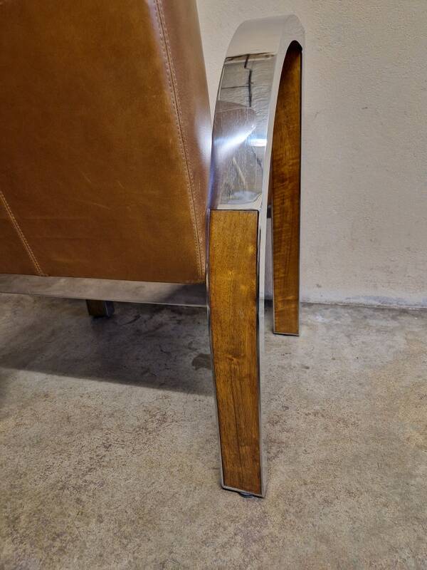 Aviator chair - In walnut veneer and chrome metal - 1970s design