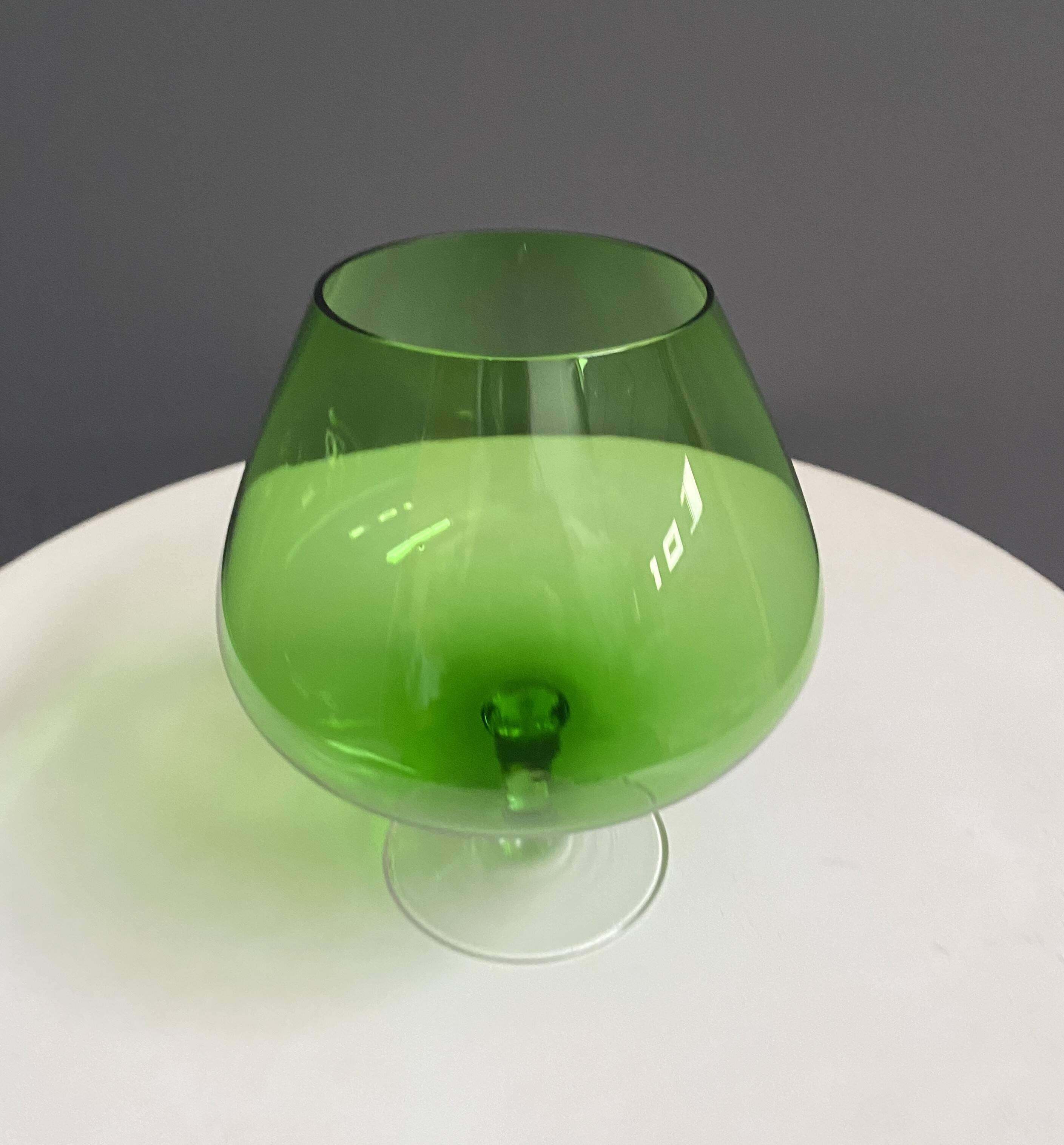 Empoli green large cognac glass shape vase 1960s