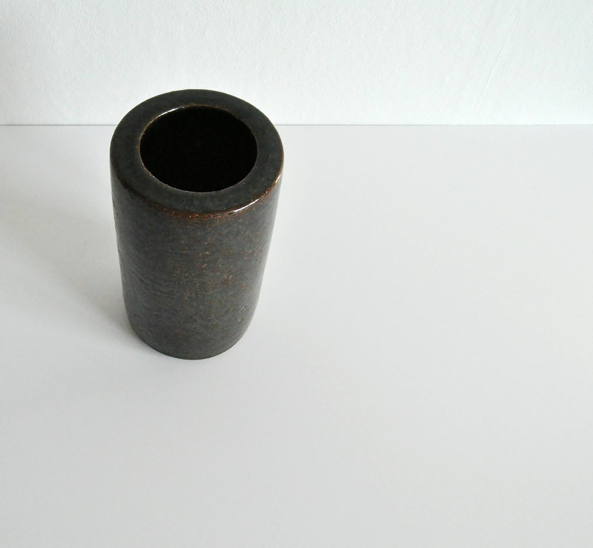 Vase en céramique aux tons terreux marron et vert par Palshus, Danemark, années 1960