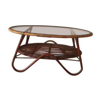Vintage rattan oval-shaped coffee table