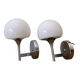 Pair of seventies wall sconces with chrome metal and opaline glass globe.