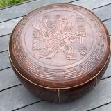Leather pouf attributed to Angel Pazmino