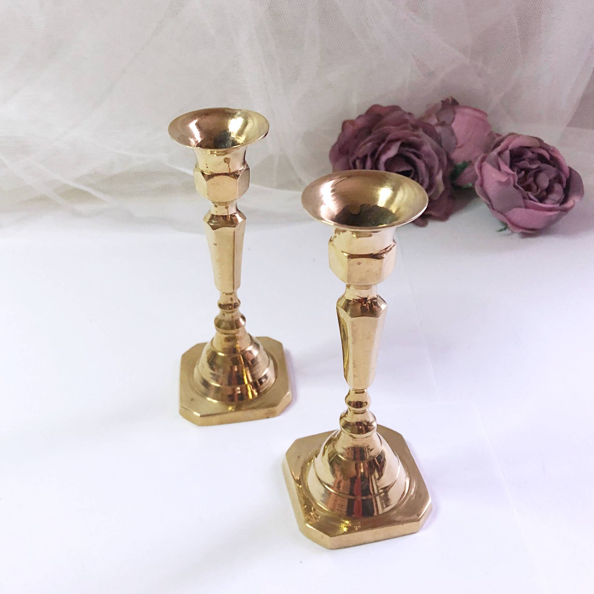 Pair of small brass candlesticks
