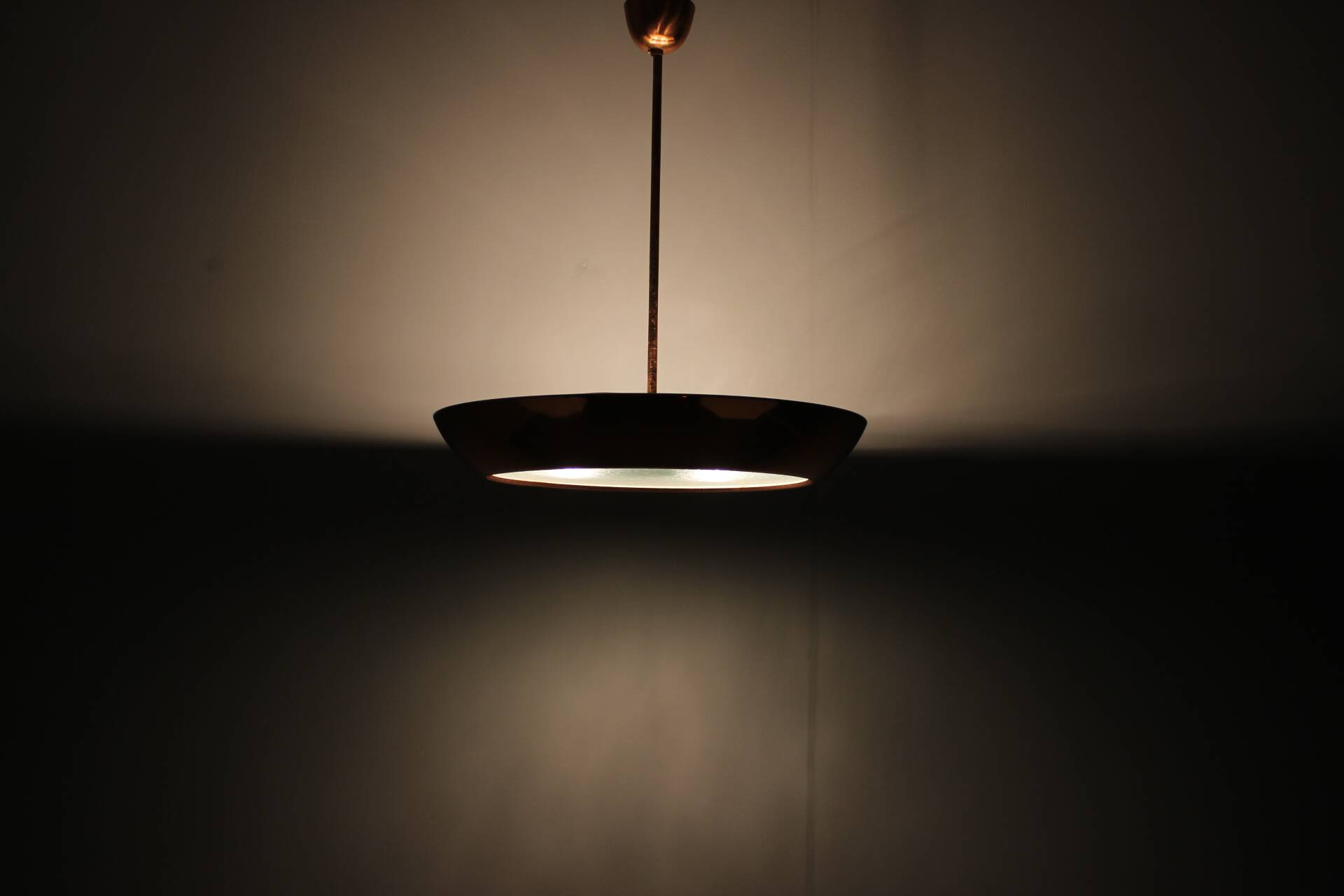 Copper UFO chandelier Bauhaus by Josef Hurka, 1930s