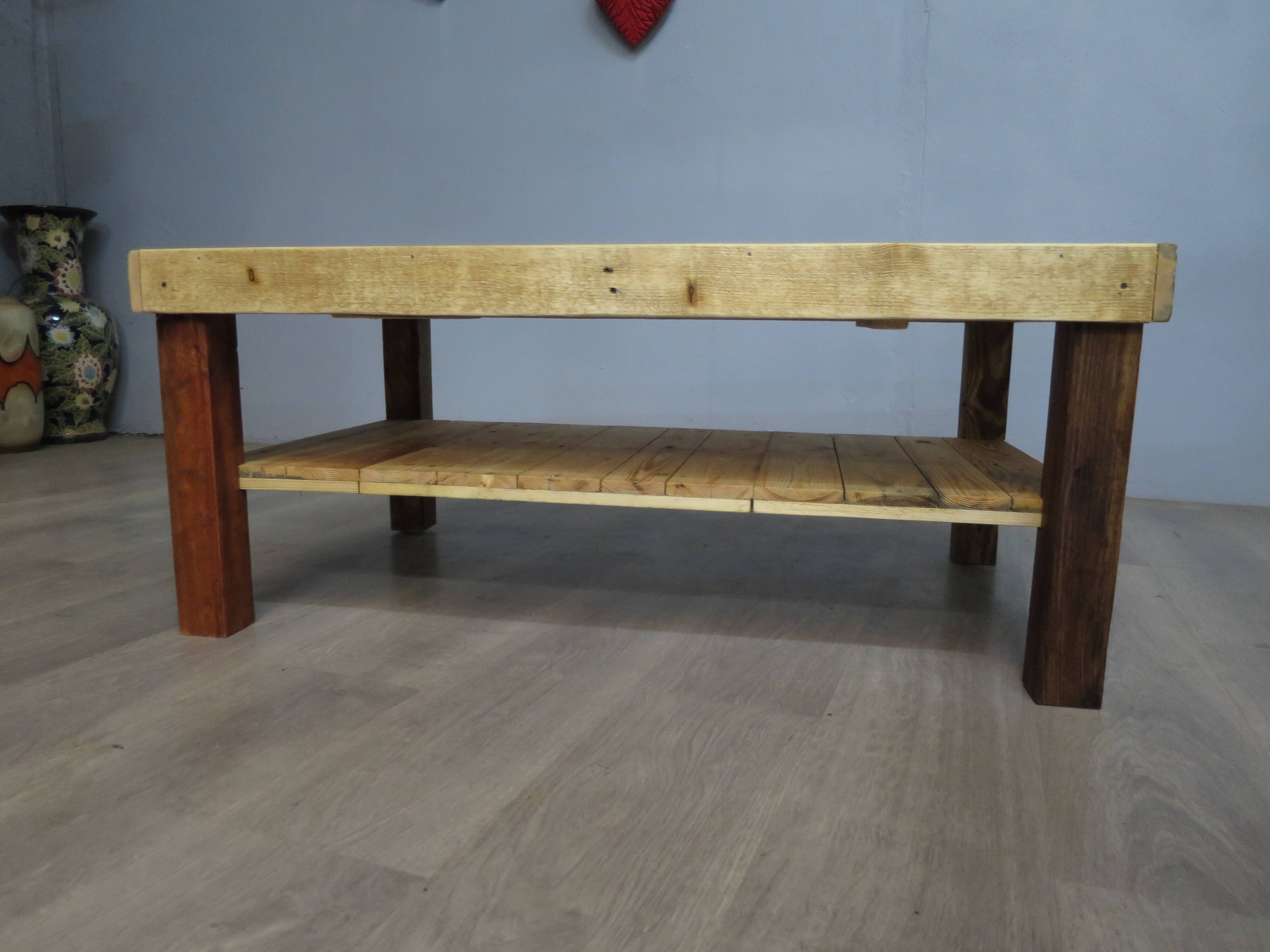 Rectangular raw wood coffee table