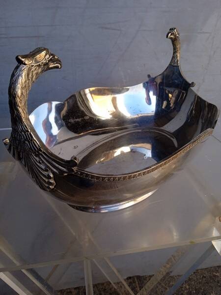 Phenix bowl on foot silver metal center table 1940