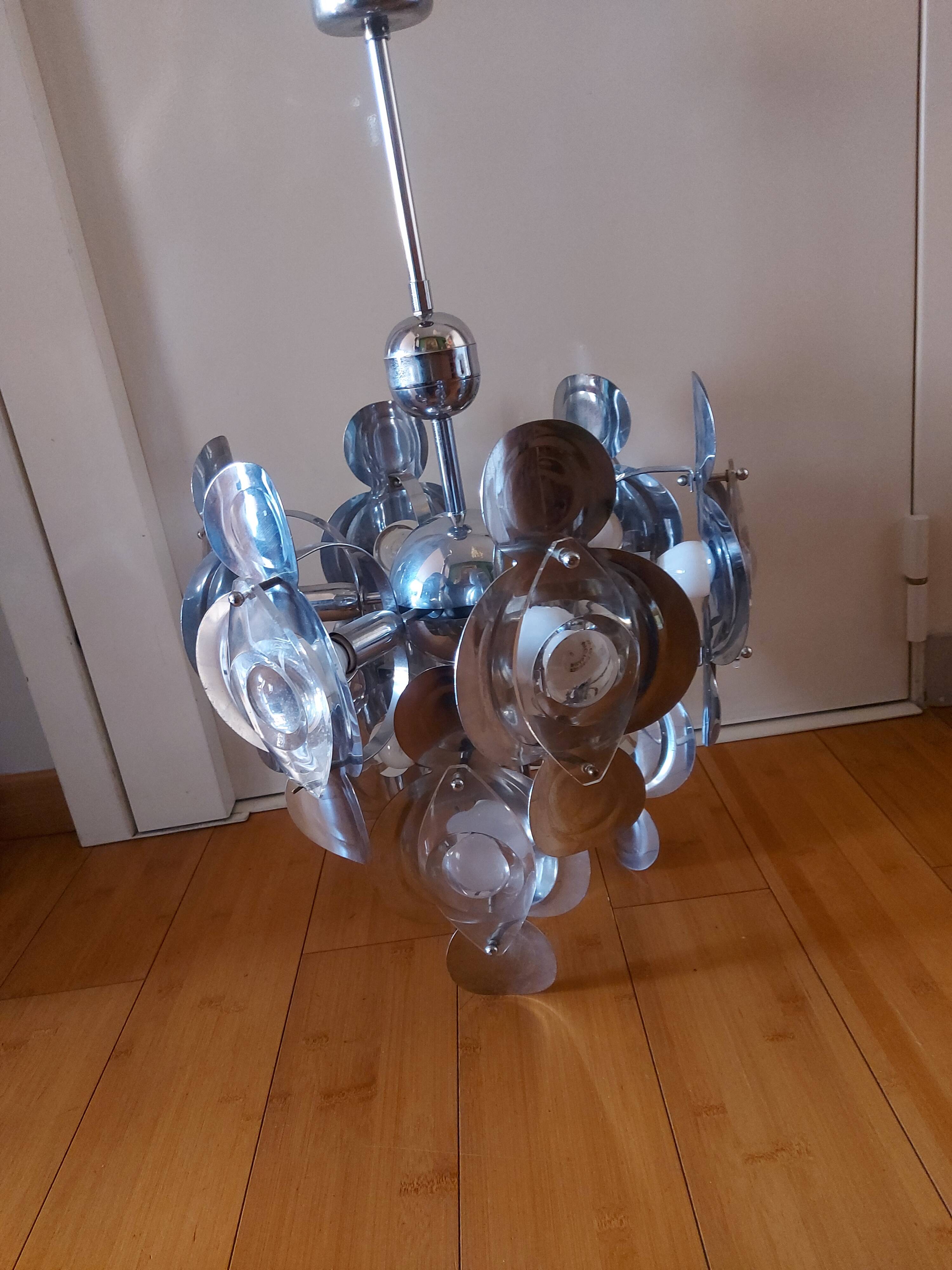 Vintage chandelier 70'S Oscar Torlasco , 9 lights