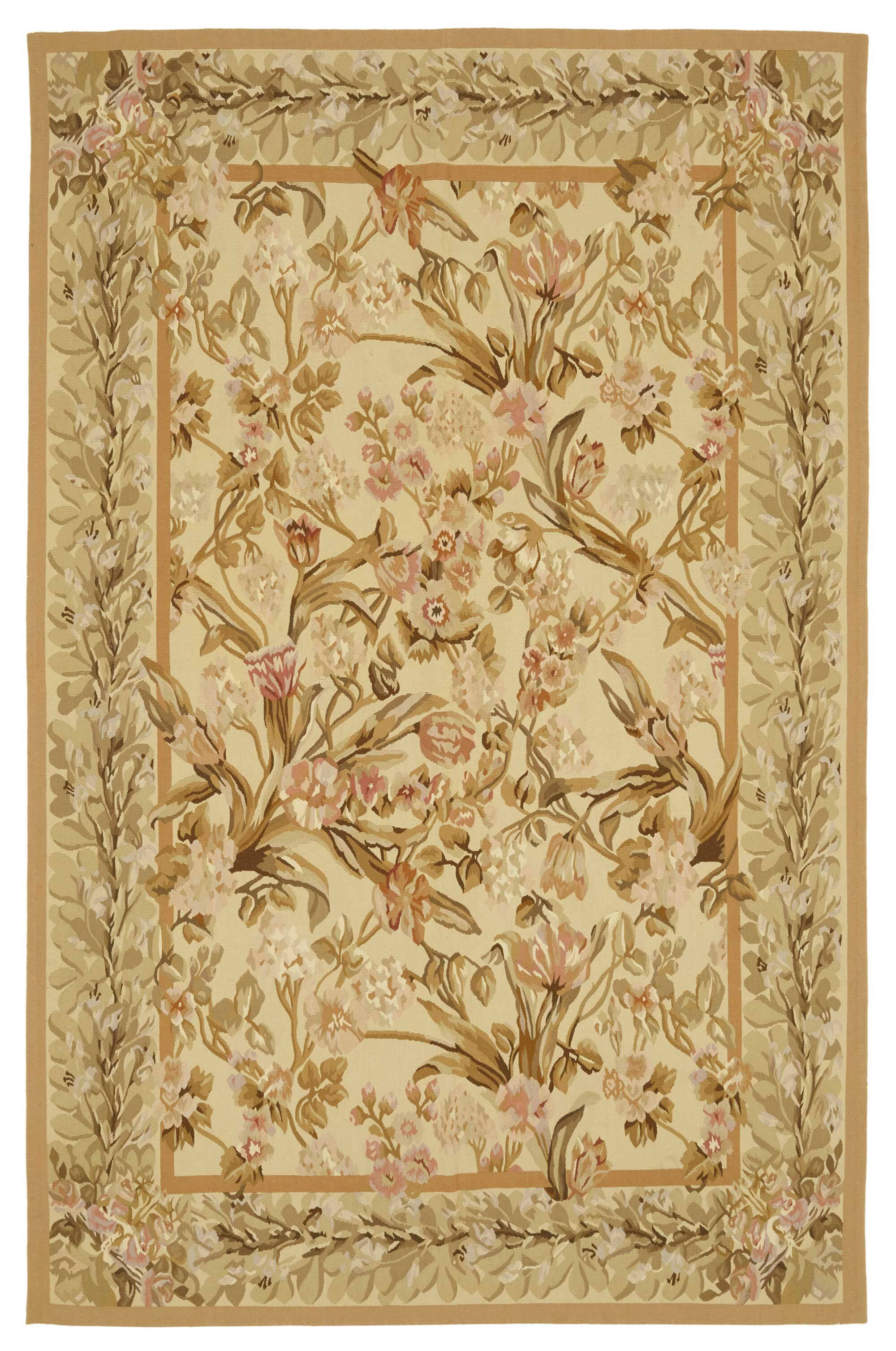 Handmade European Vintage Aubusson Kilim 177 cm x 273 cm