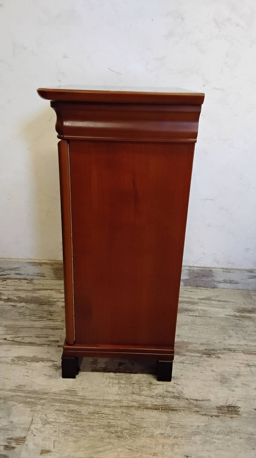 Pair of Louis Philippe style bedside tables in cherry wood.