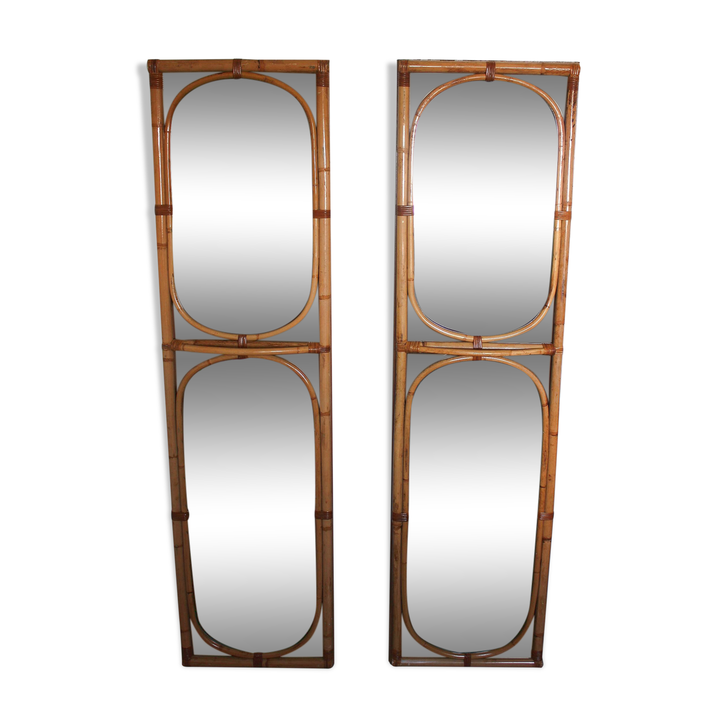 Pair of large vintage rattan mirrors from the 70s
