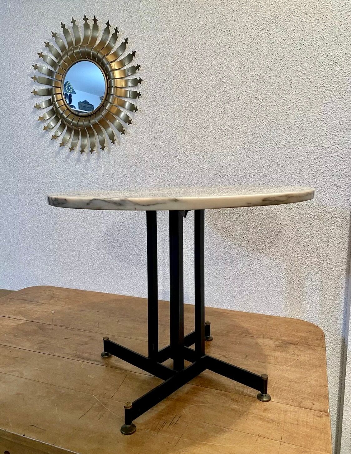 Table guéridon marbre et metal design italien annee 60