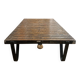 Industrial coffee table: mining cart, weathered wood top, quarries.