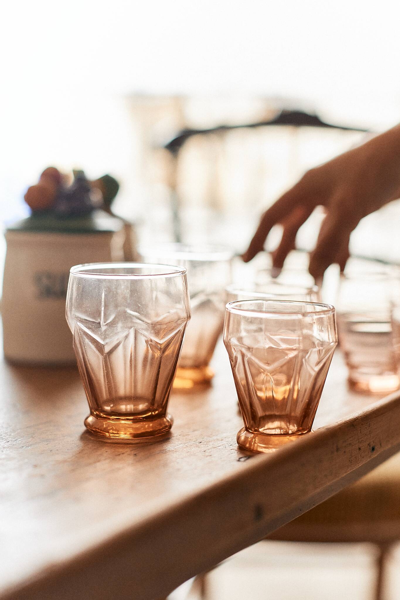 Set of 7 vintage pink glasses