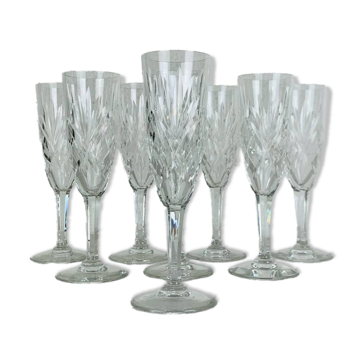 8 Chantilly model champagne flutes by Saint Louis, crystal
