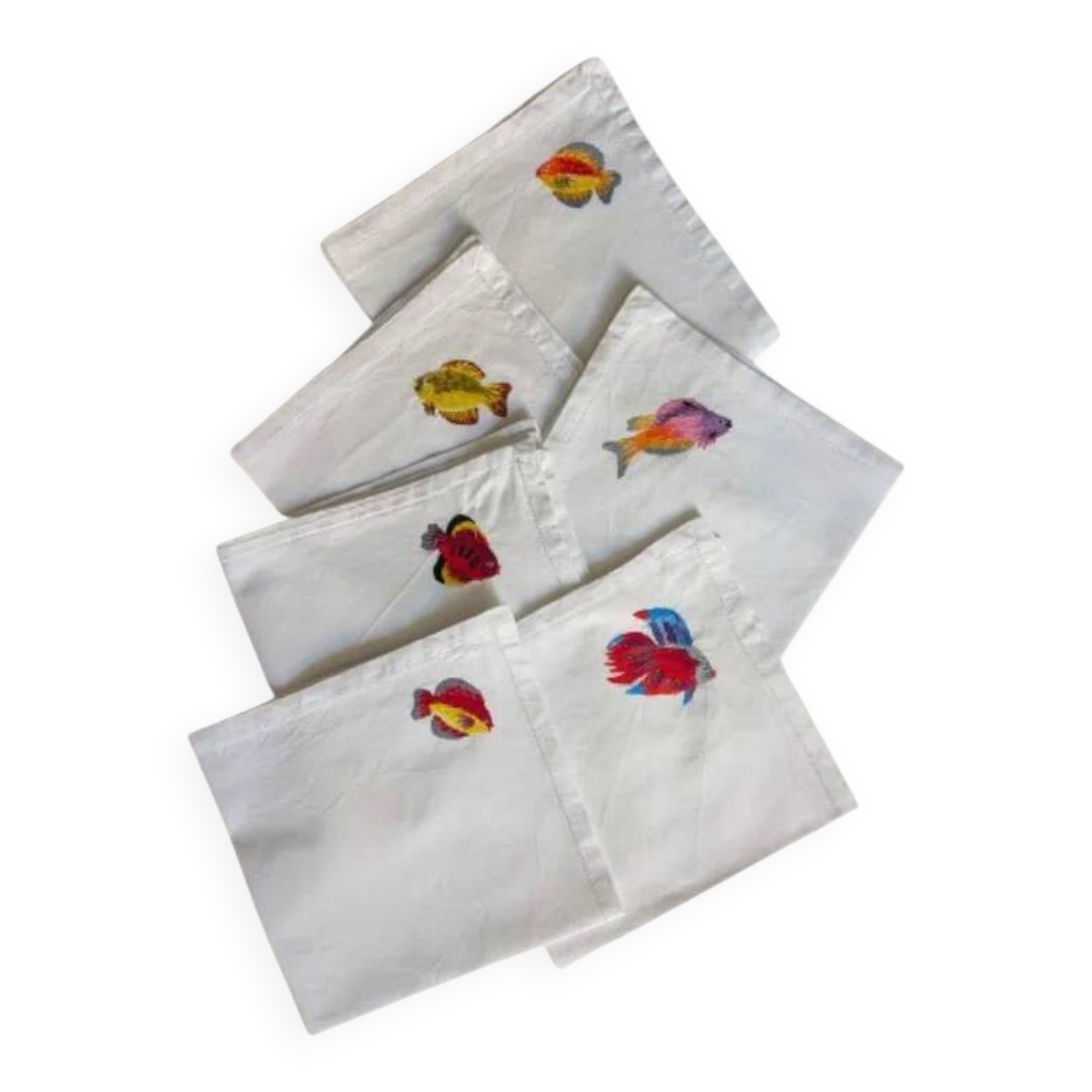 Ensemble de 6 serviettes brodées poissons