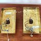 Set of 2 Mid Century Modern gilded ice glass wall lamps by J.T. Kalmar