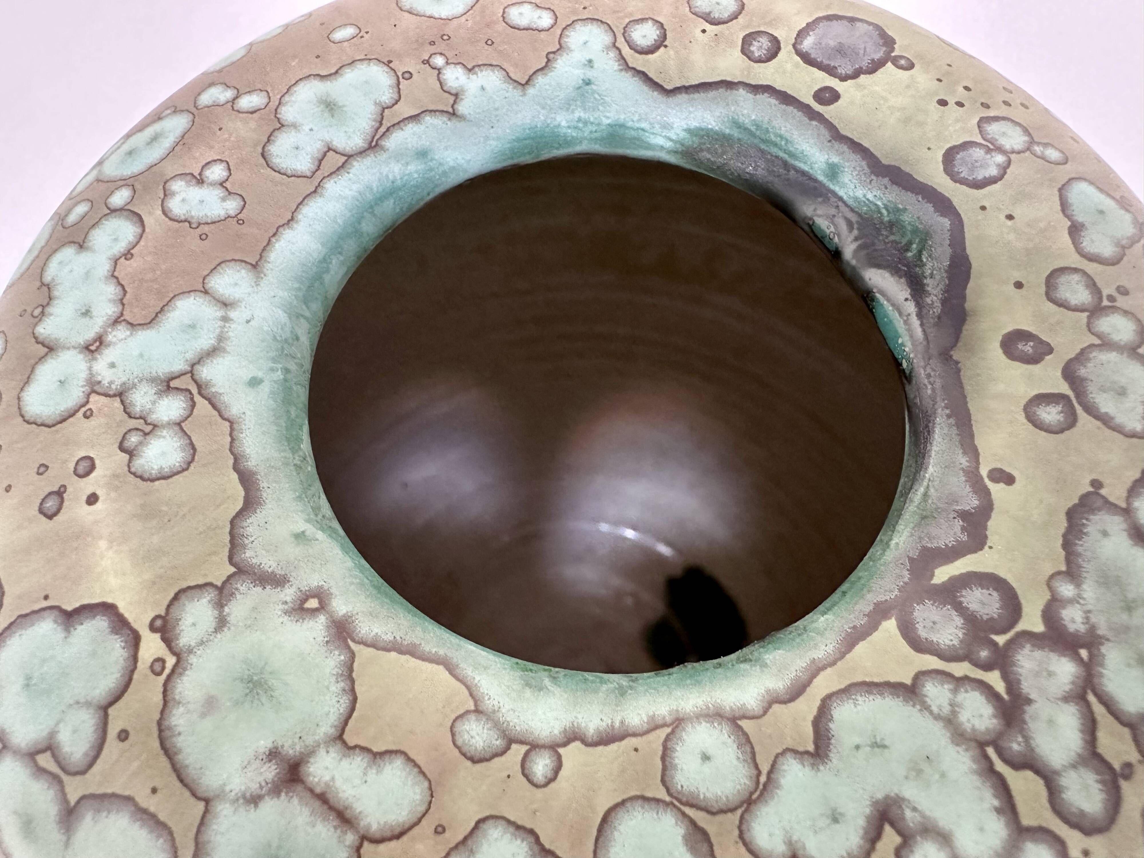 Glazed ceramic art vase with standing ceramic ring by Hanne Wydra-Jantz, Germany 1980