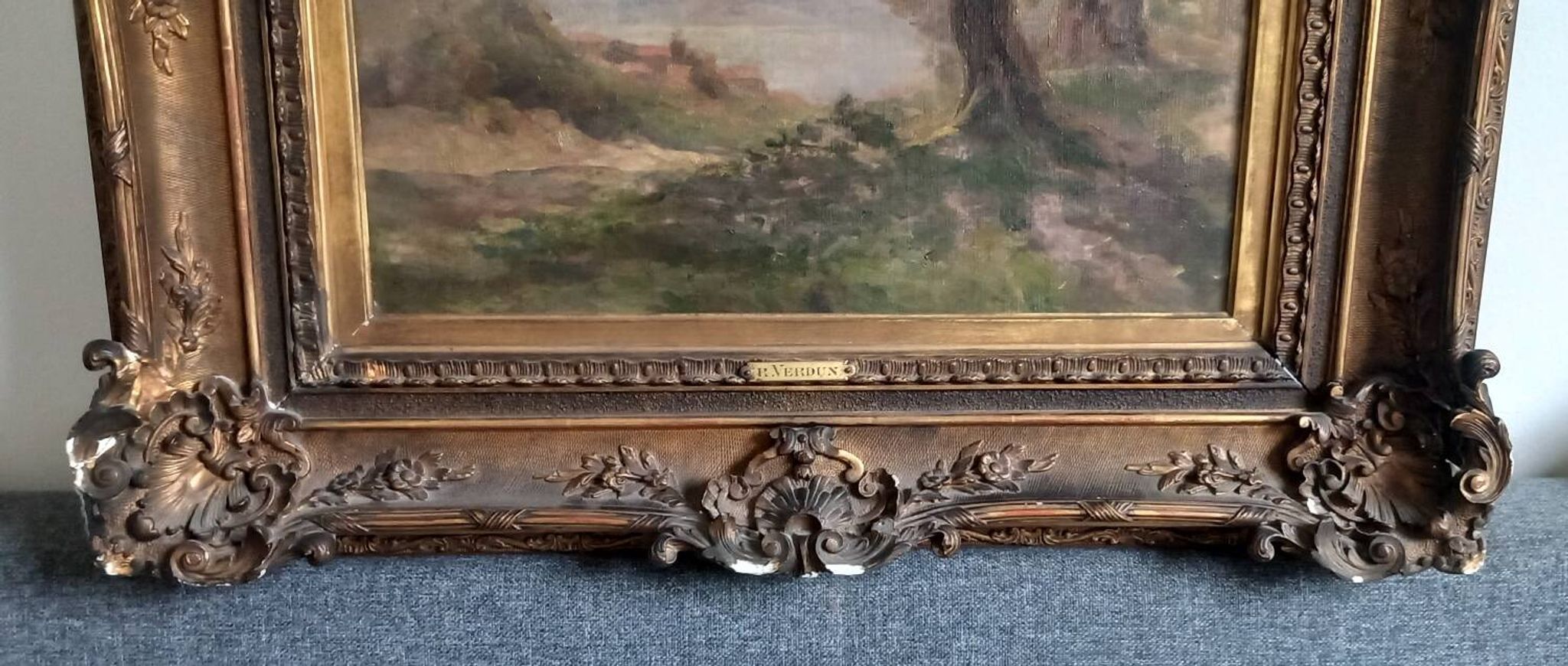 Old painting Late 19th century - R VERDUN (1873-1954) - Around the chin - 81*71.5 cms