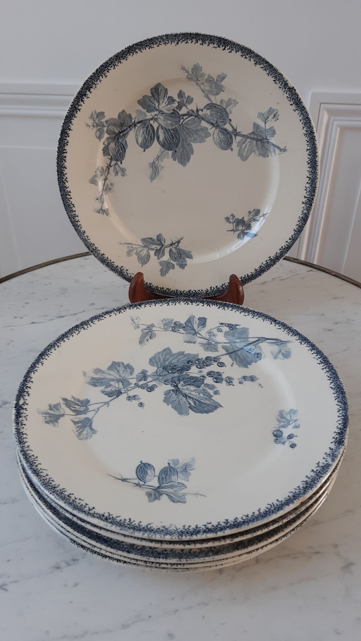 Set of 6 flat plates Terre de Fer U&C Sarreguemines model "Groseilles" late nineteenth