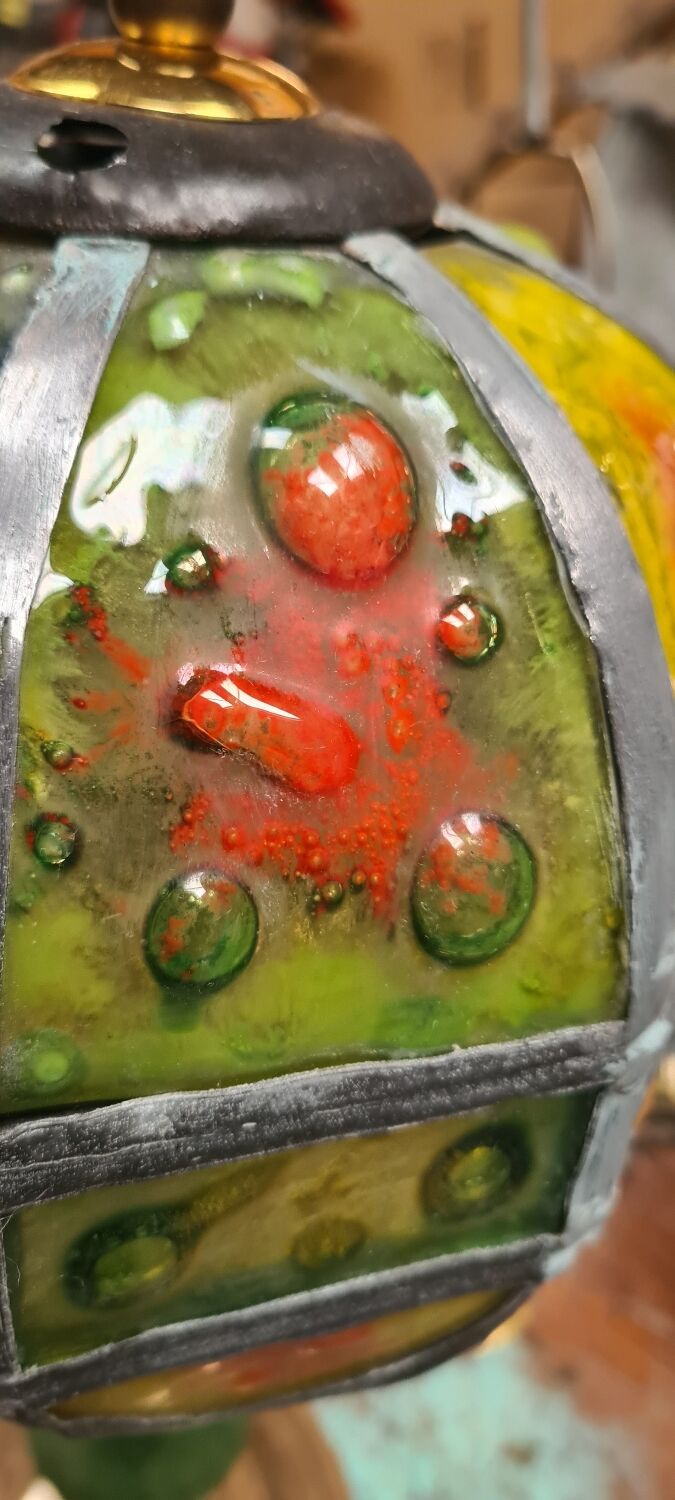 Brutalist lamp with shade attributed to Philip Delfinger Mexico glass and metal 1960