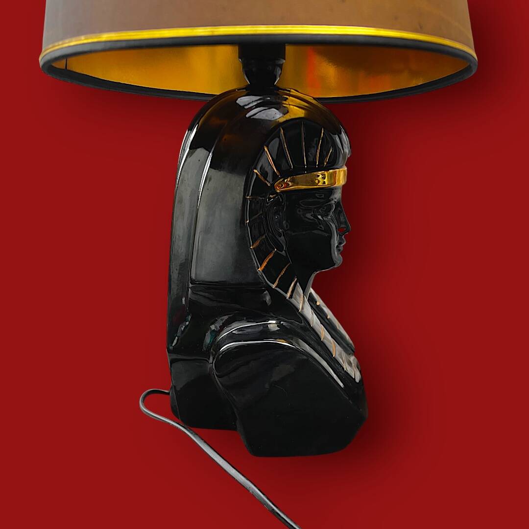 Vintage sphinx lamp in glazed ceramic – Hollywood Regency style