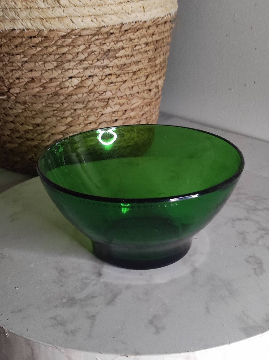 Vintage green glass bowl