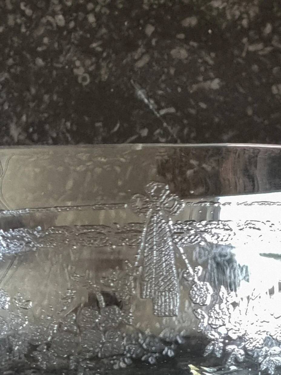 Engraved crystal champagne coupes