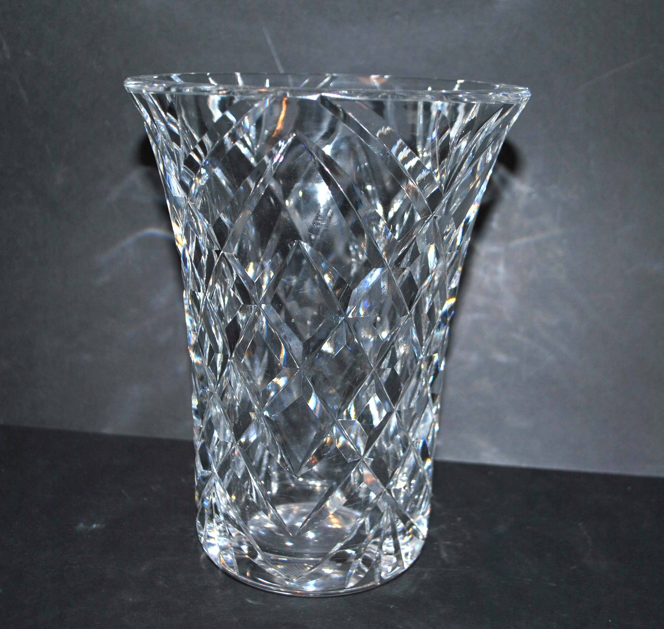 Vintage flared vase in cut crystal signed crystalworks crisgar 1950-1960