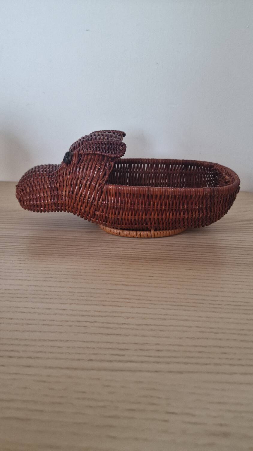 Hippopotamus zoomorphic wicker basket