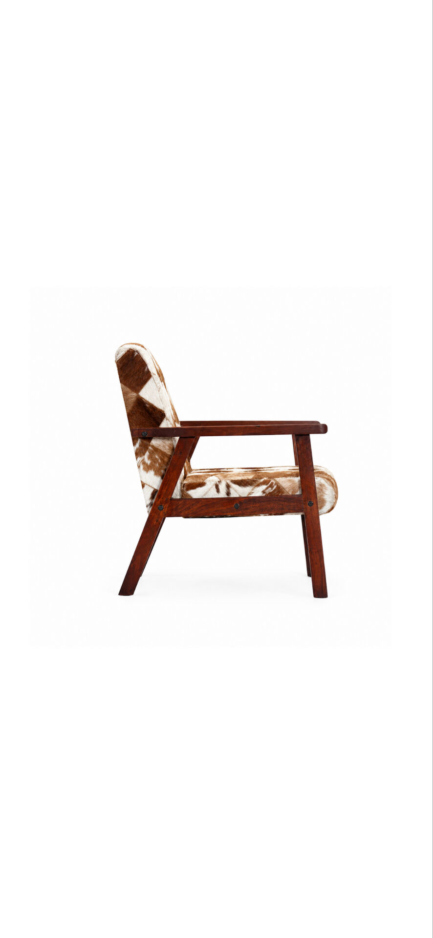 Fauteuil design vintage en bois et cuir de chèvre