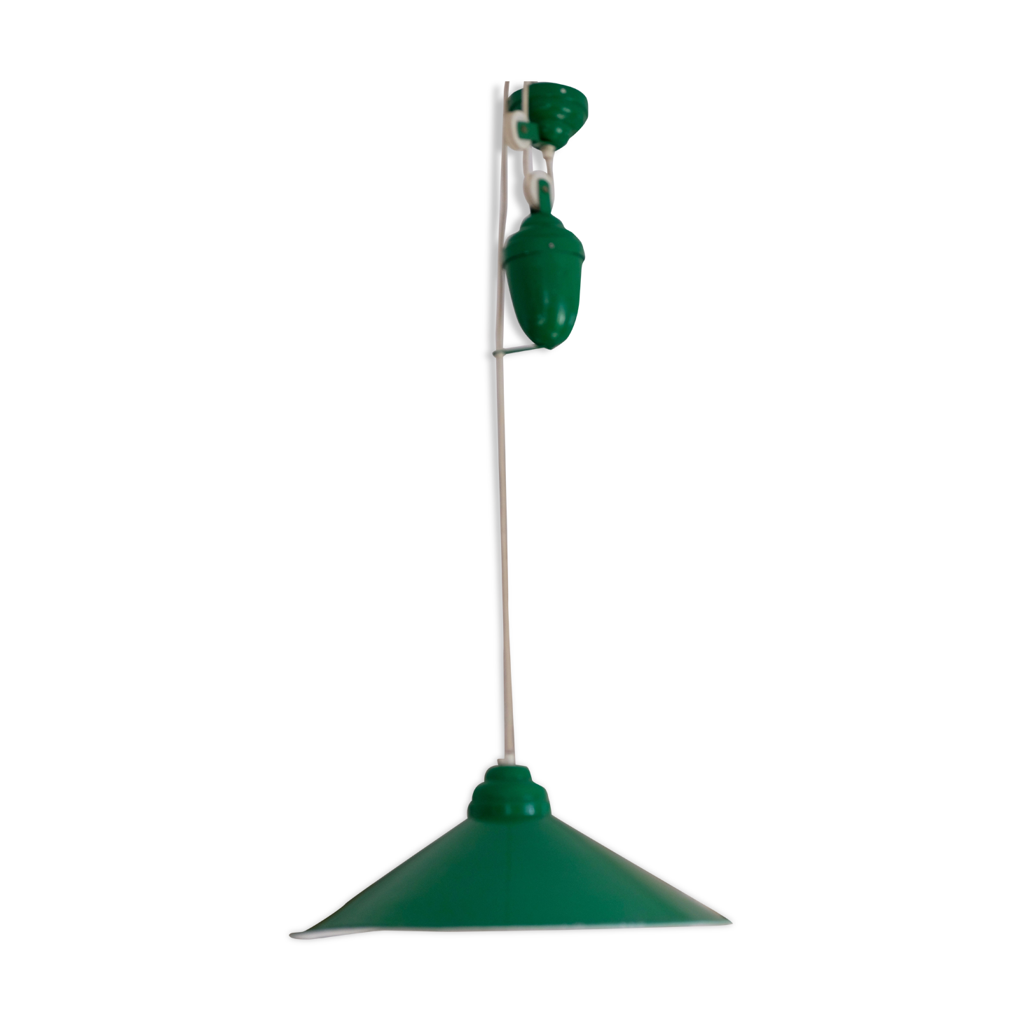 Industrial hanging in green metal with pulley
