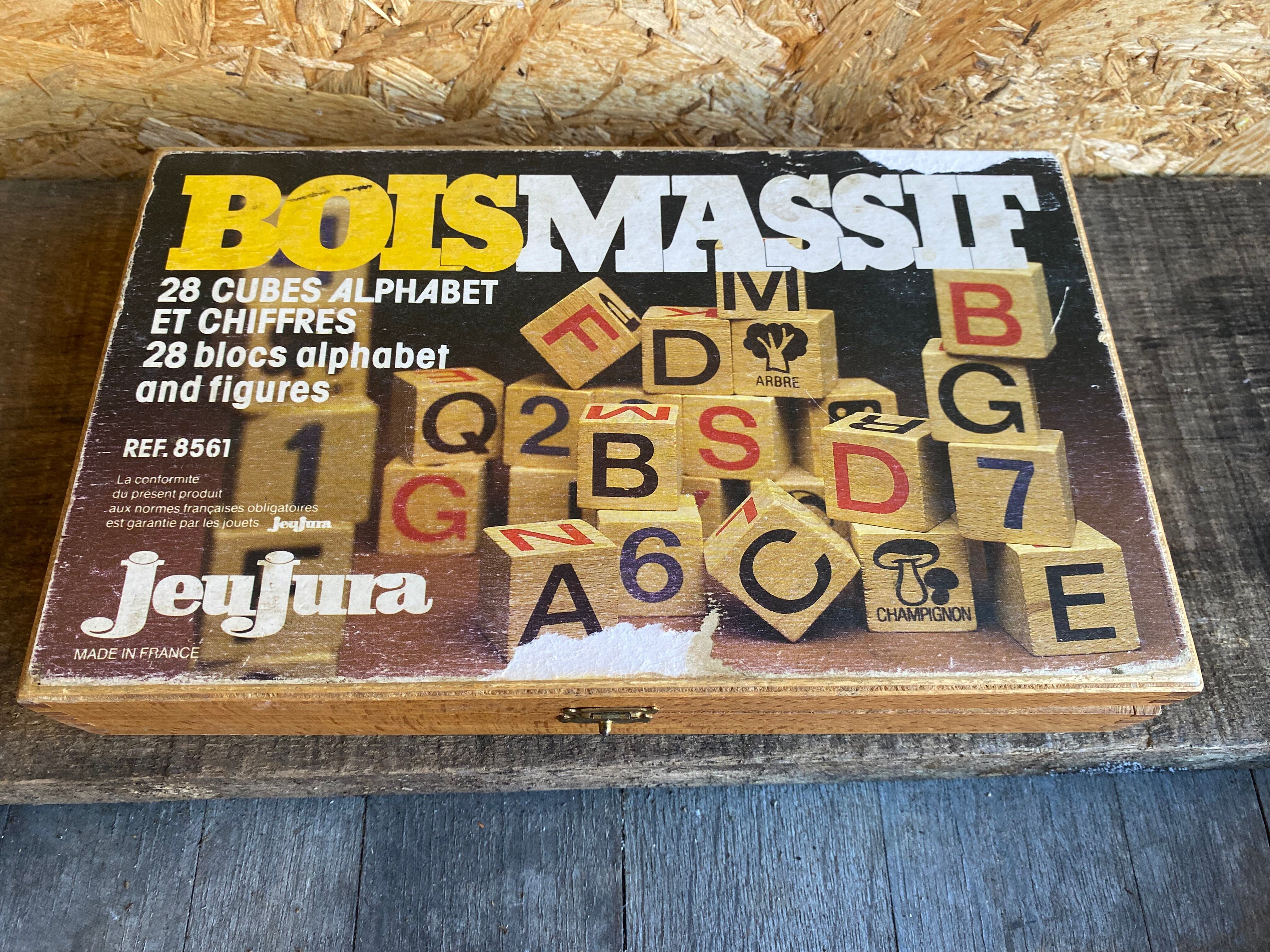 Jouet Jeu Ancien JEU JURA Bois Massif 28 Cubes + Boîte Origine Vintage