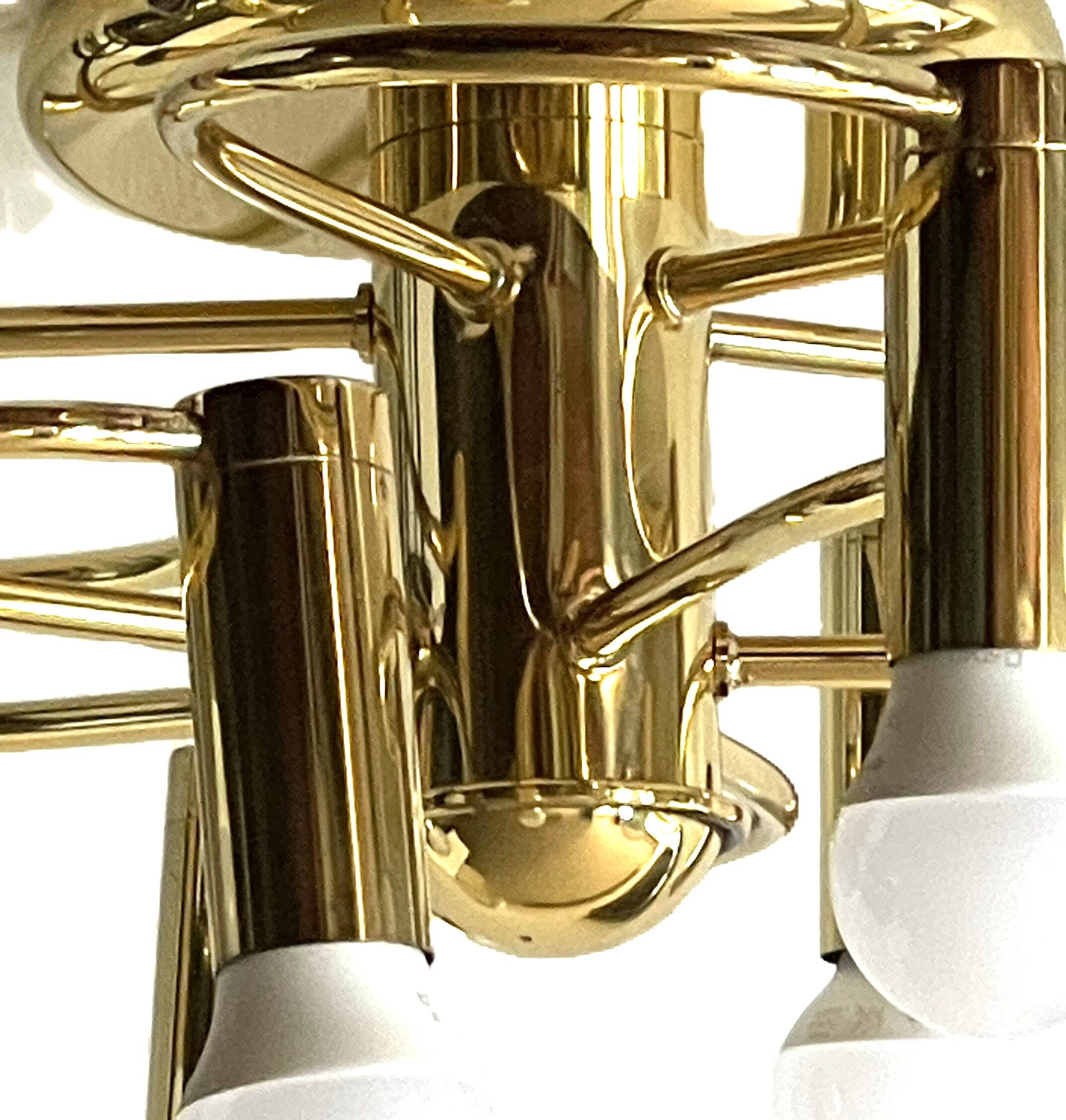 Brass suspension Mid-century 10 arms by Honsel Leuchten